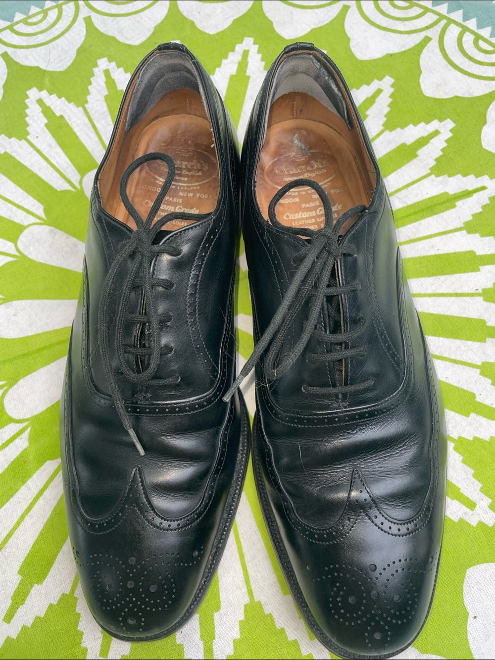 CHURCH’s CUSTOM MADE LEATHER WINGTIP BROGUE OXFORD BLACK SIZE 8-9